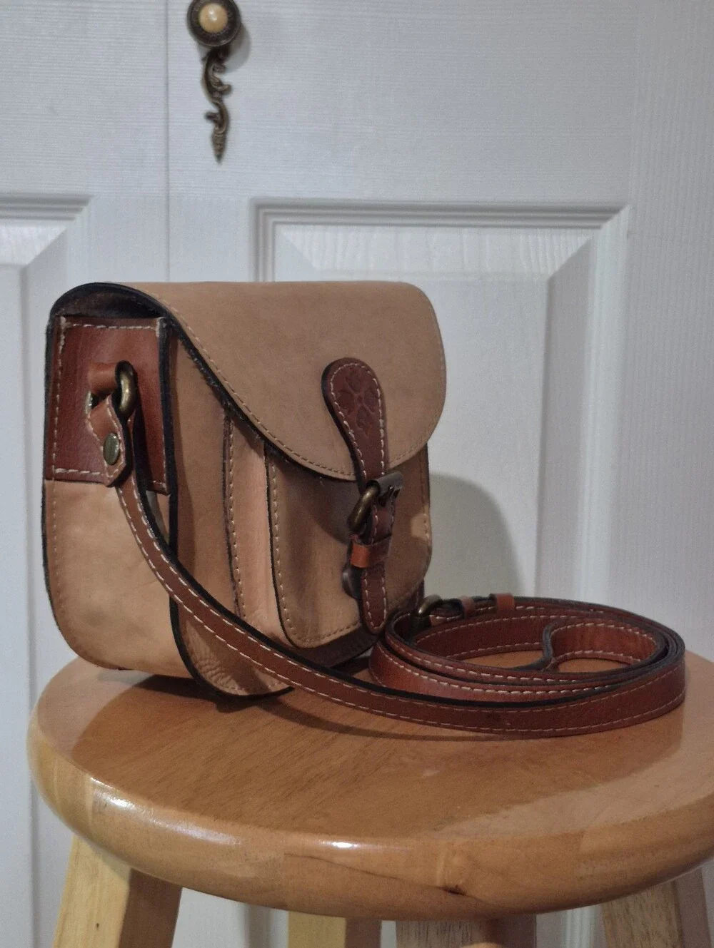 Patricia Nash Small Leather Camel Beige Crossbody Satchel